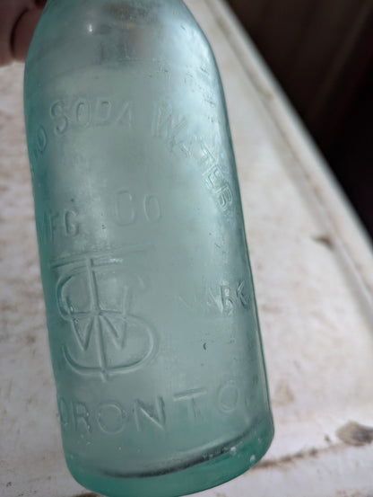 Toronto Soda Works Antique Embossed Aqua Glass Soda Bottle