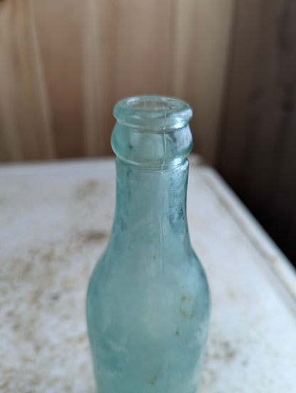 L.A. Kirkland Toronto Antique Embossed Aqua Blue Glass Soda Bottle