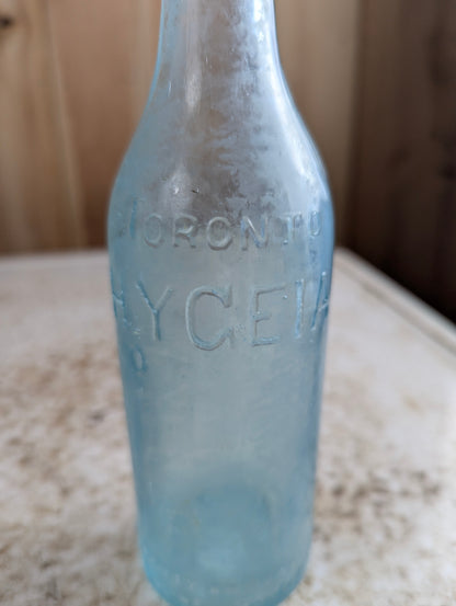 J.J. Mclauchlin Hygeia Antique Embossed Aqua Blue Glass Soda Bottle