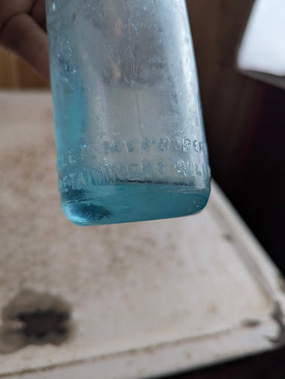J.J. Mclauchlin Hygeia Antique Embossed Aqua Blue Glass Soda Bottle