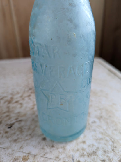 Star Beverage Co Toronto Antique Embossed Aqua Blue Glass Soda Bottle