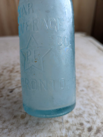 Star Beverage Co Toronto Antique Embossed Aqua Blue Glass Soda Bottle