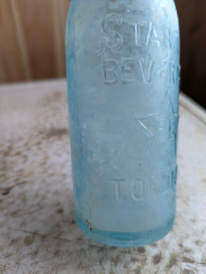 Star Beverage Co Toronto Antique Embossed Aqua Blue Glass Soda Bottle