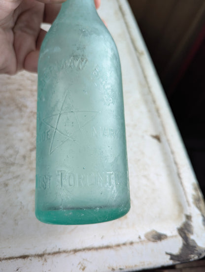 Sniderman Bros West Toronto Antique Embossed Aqua Glass Soda Bottle