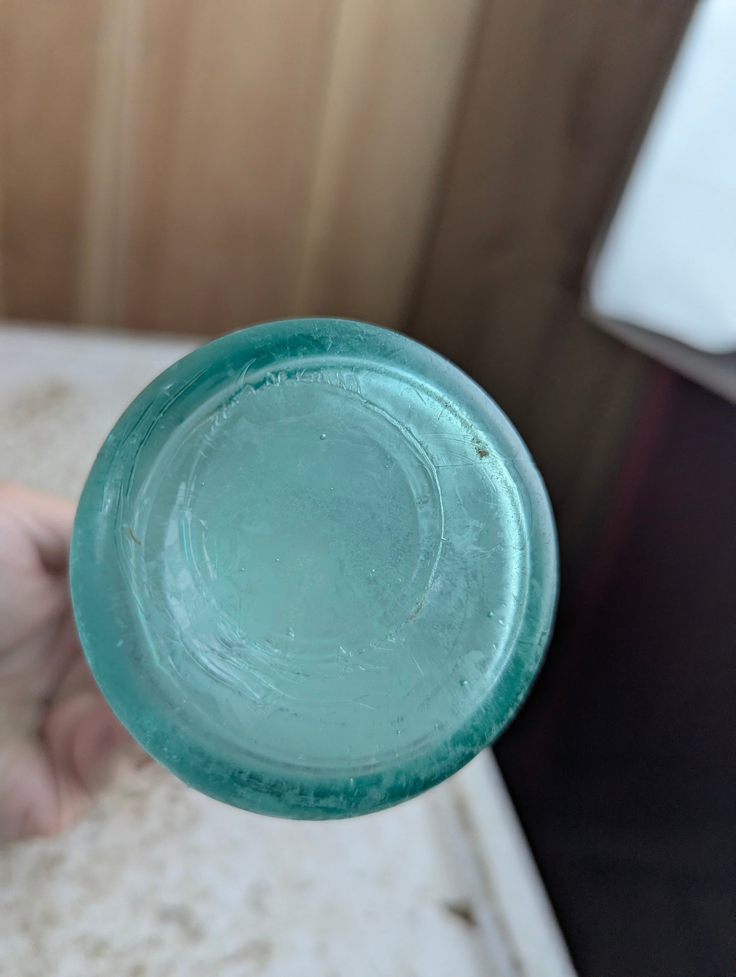 Sniderman Bros West Toronto Antique Embossed Aqua Glass Soda Bottle