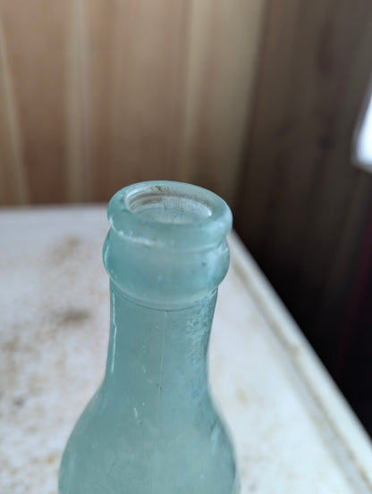 Sniderman Bros West Toronto Antique Embossed Aqua Glass Soda Bottle