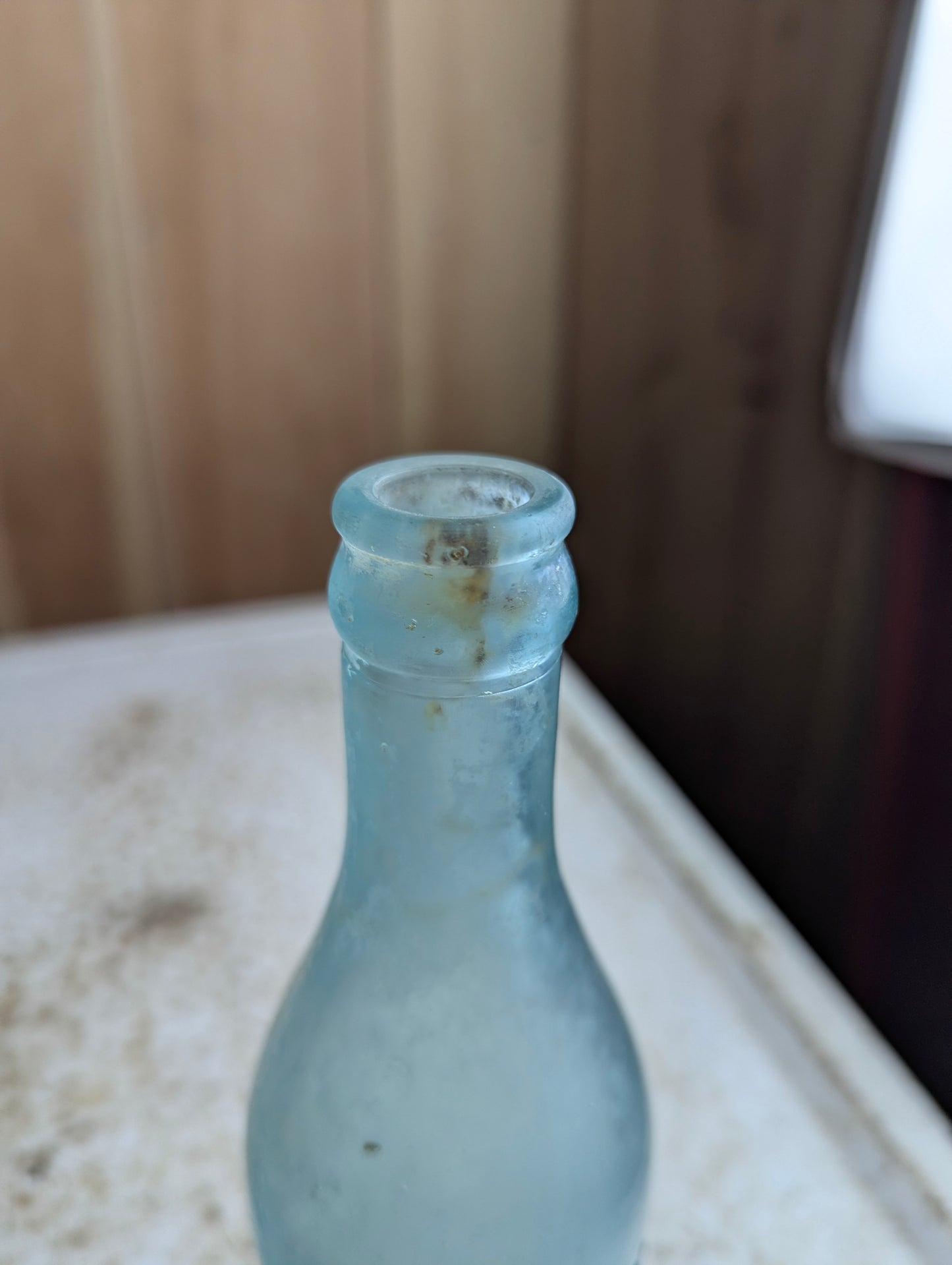 C Feuman Toronto Antique Embossed Aqua Blue Glass Soda Bottle