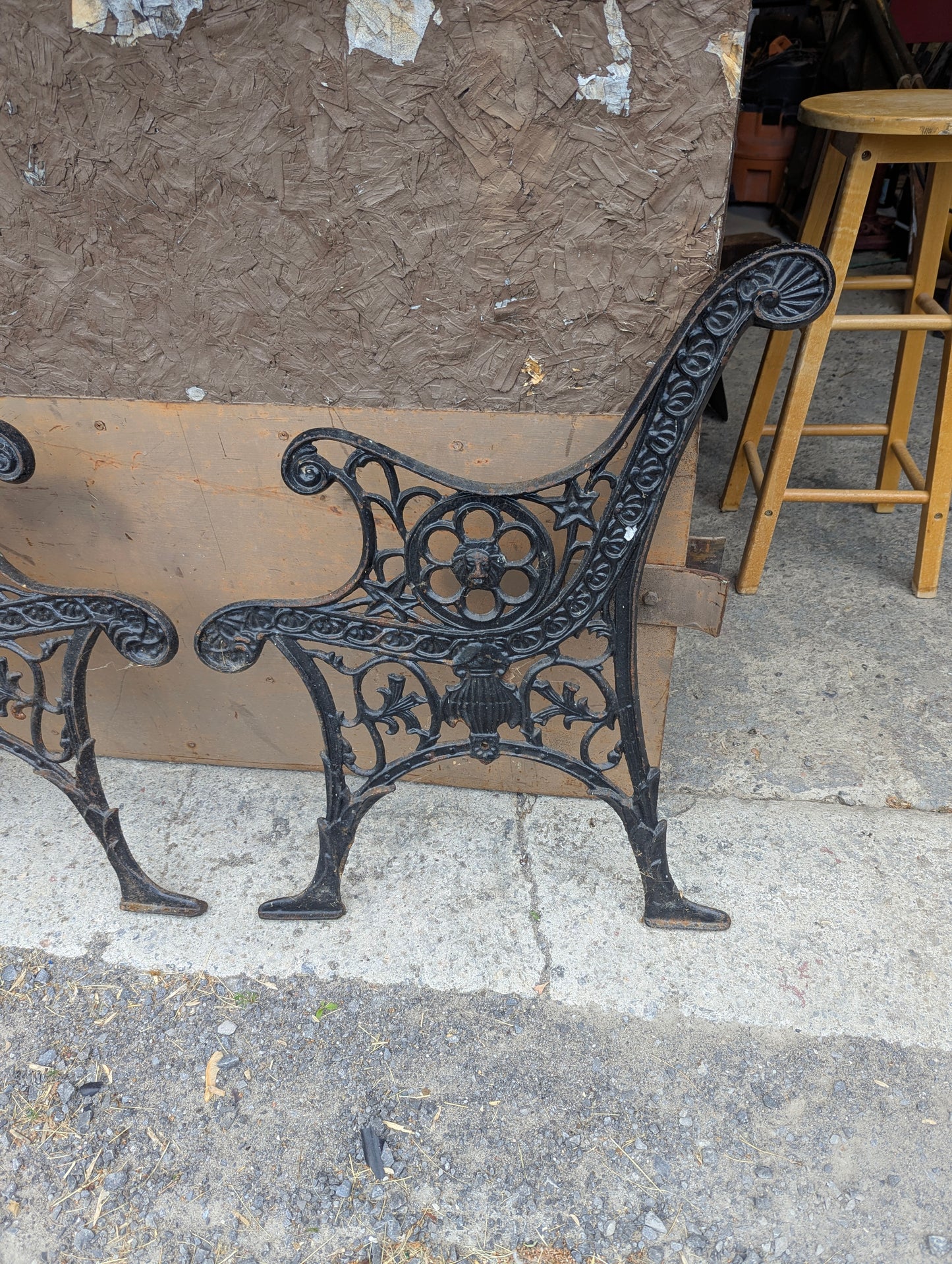 Pair of Antique Cast Iron Bench Ends With Lion Head Design