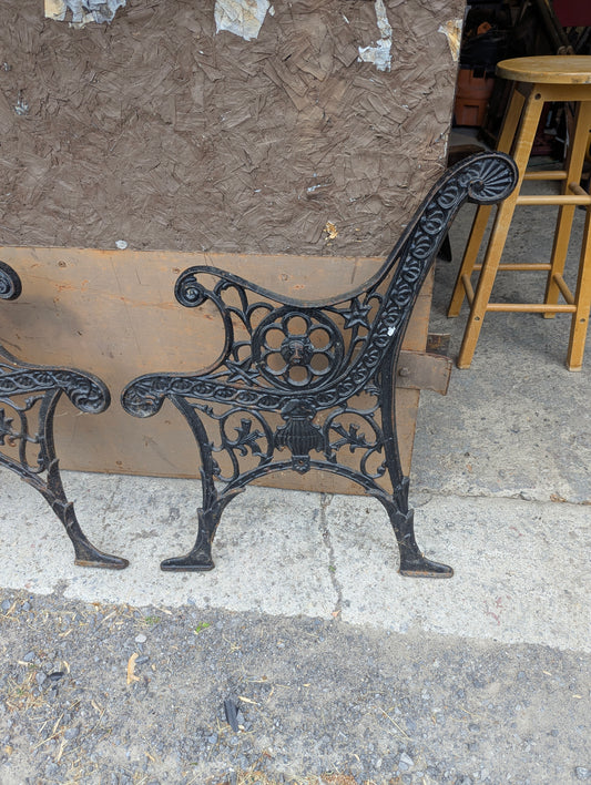 Pair of Antique Cast Iron Bench Ends With Lion Head Design