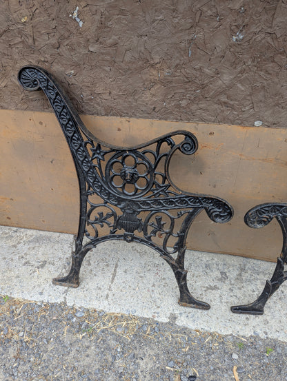 Pair of Antique Cast Iron Bench Ends With Lion Head Design