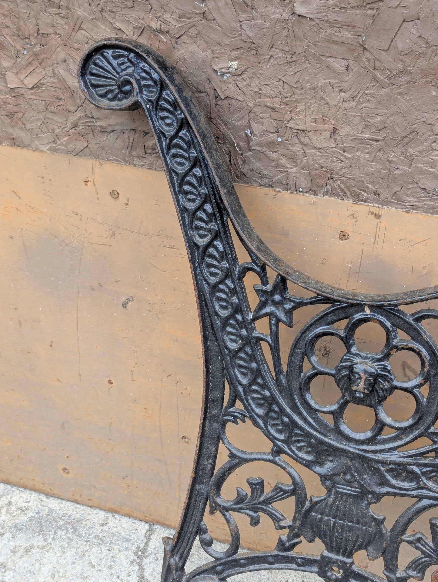 Pair of Antique Cast Iron Bench Ends With Lion Head Design
