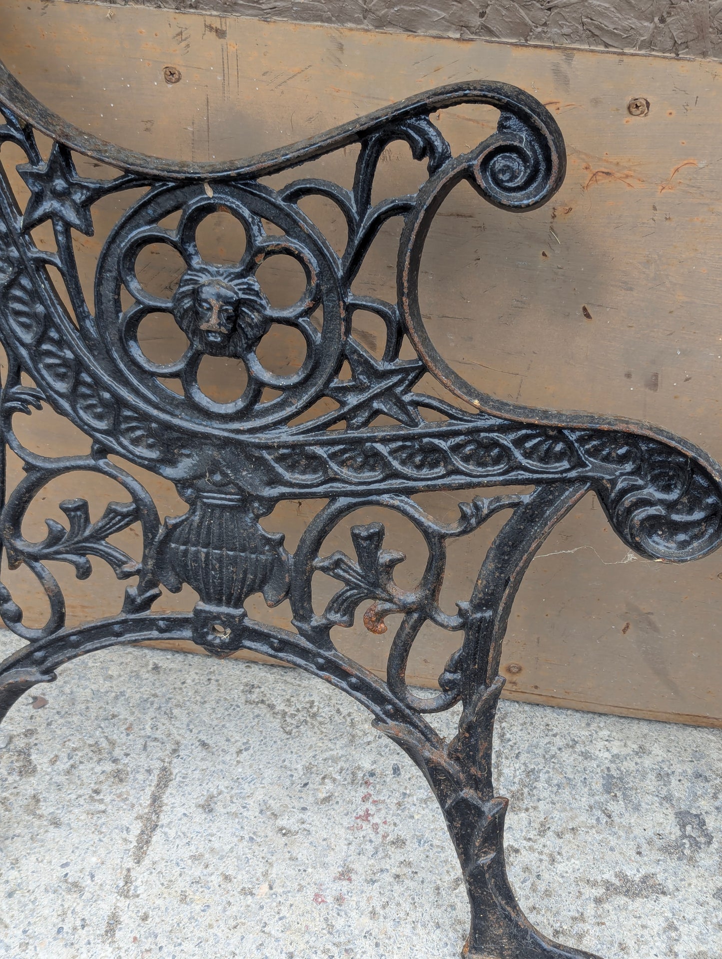 Pair of Antique Cast Iron Bench Ends With Lion Head Design