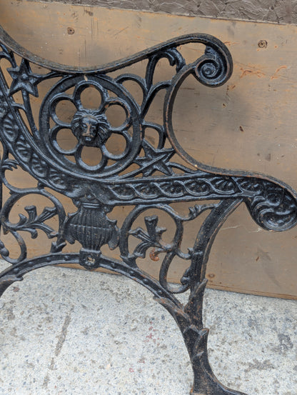 Pair of Antique Cast Iron Bench Ends With Lion Head Design