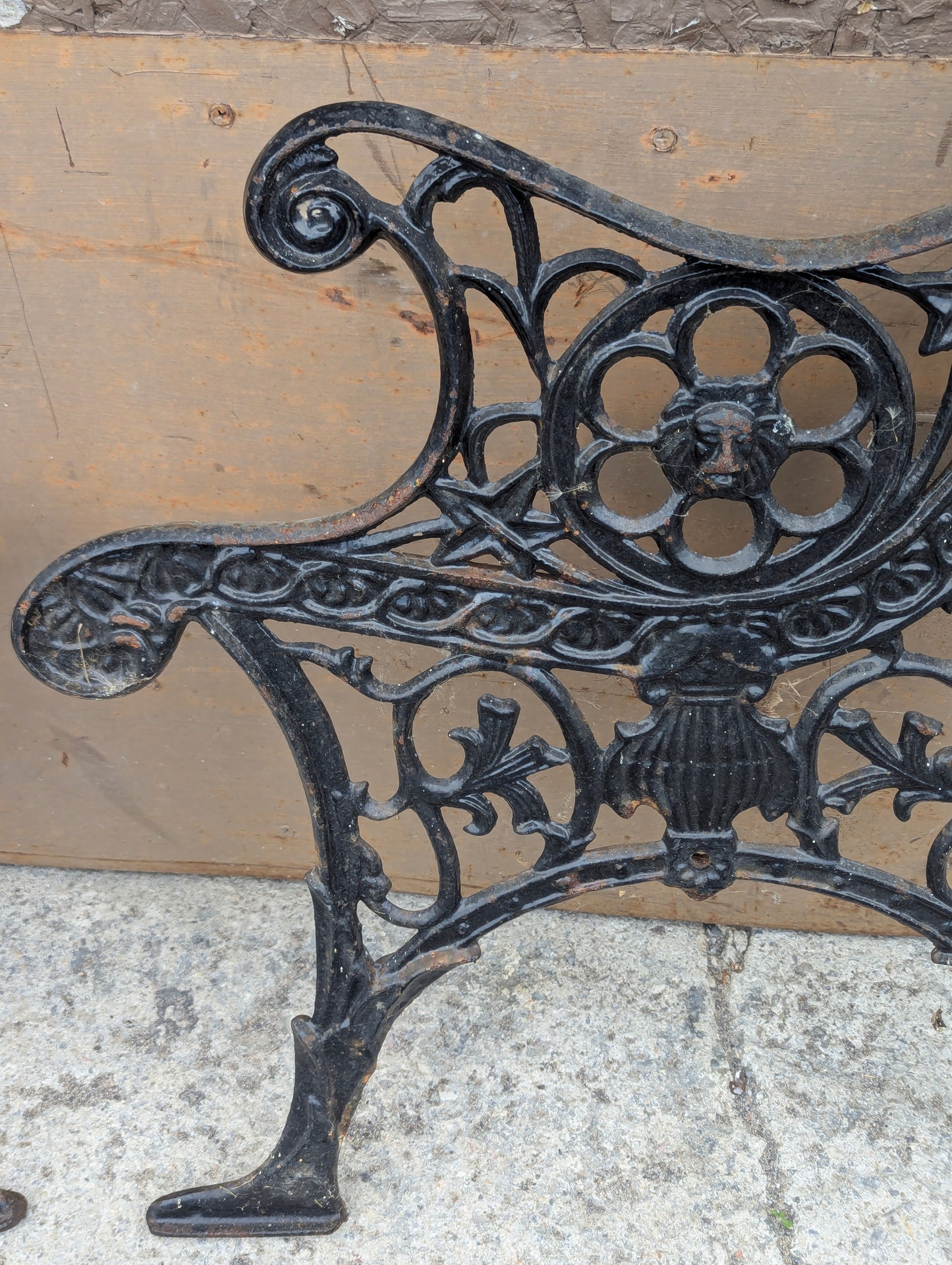 Pair of Antique Cast Iron Bench Ends With Lion Head Design