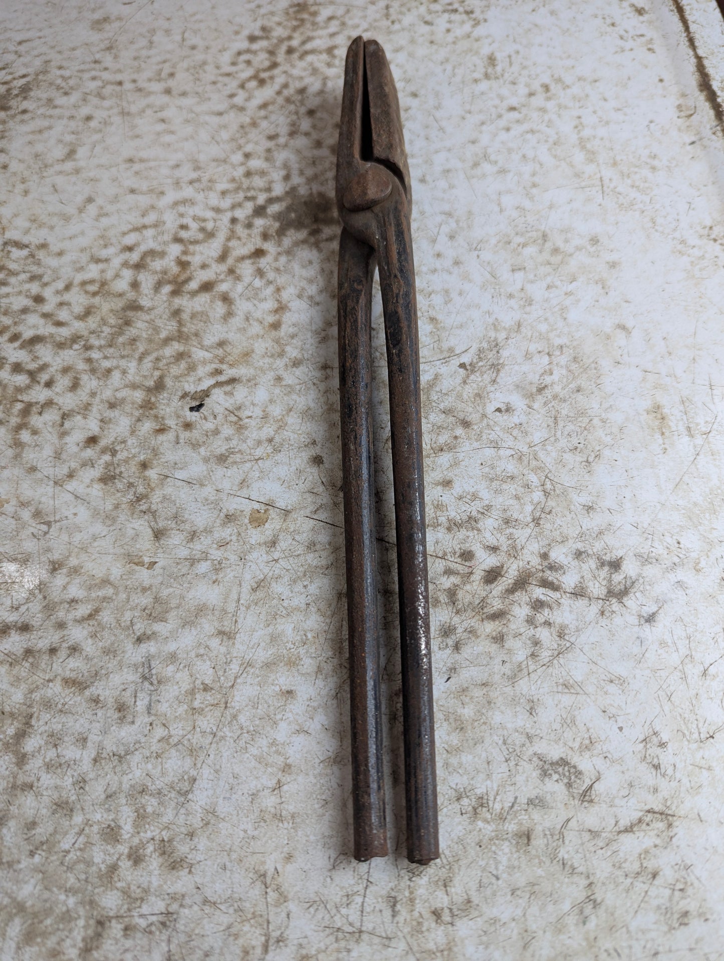 Antique Hand-Forged Metal Blacksmith Flat Jaw Tongs