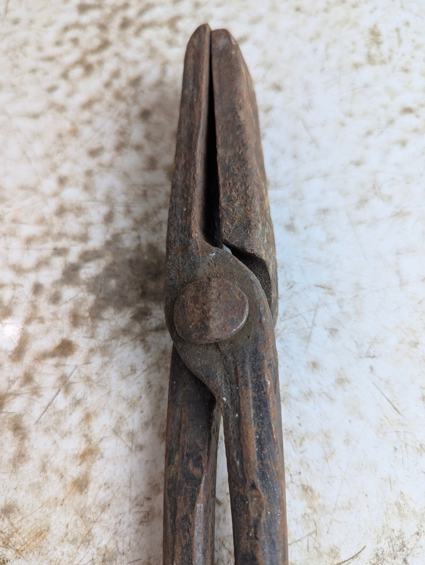 Antique Hand-Forged Metal Blacksmith Flat Jaw Tongs