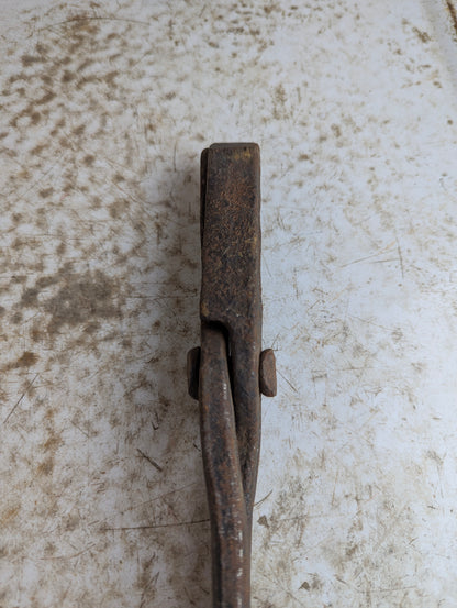 Antique Hand-Forged Metal Blacksmith Flat Jaw Tongs