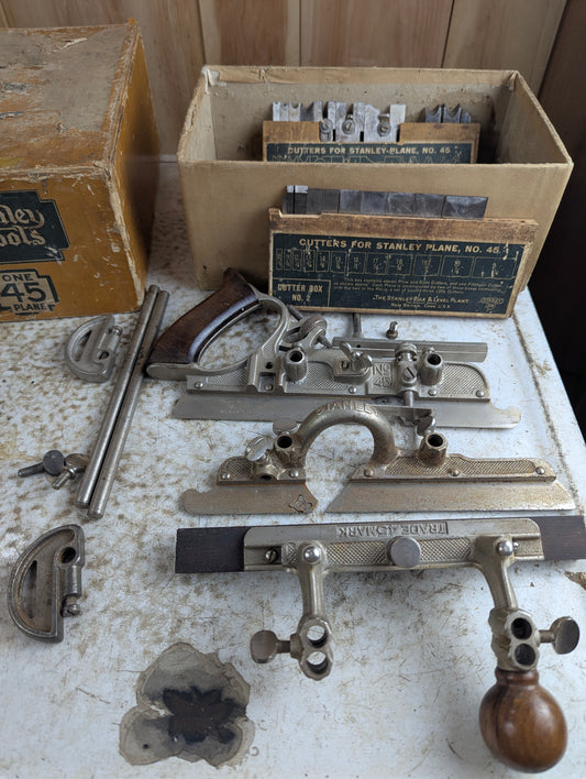 Boxed Vintage Stanley No. 45 Combination Plough Plane with Blades