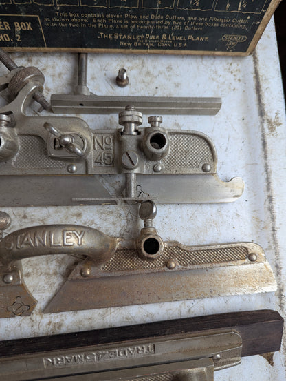 Boxed Vintage Stanley No. 45 Combination Plough Plane with Blades