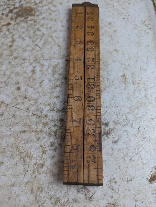 Vintage Made in Holland Warranted Boxwood and Brass 3' Folding Ruler