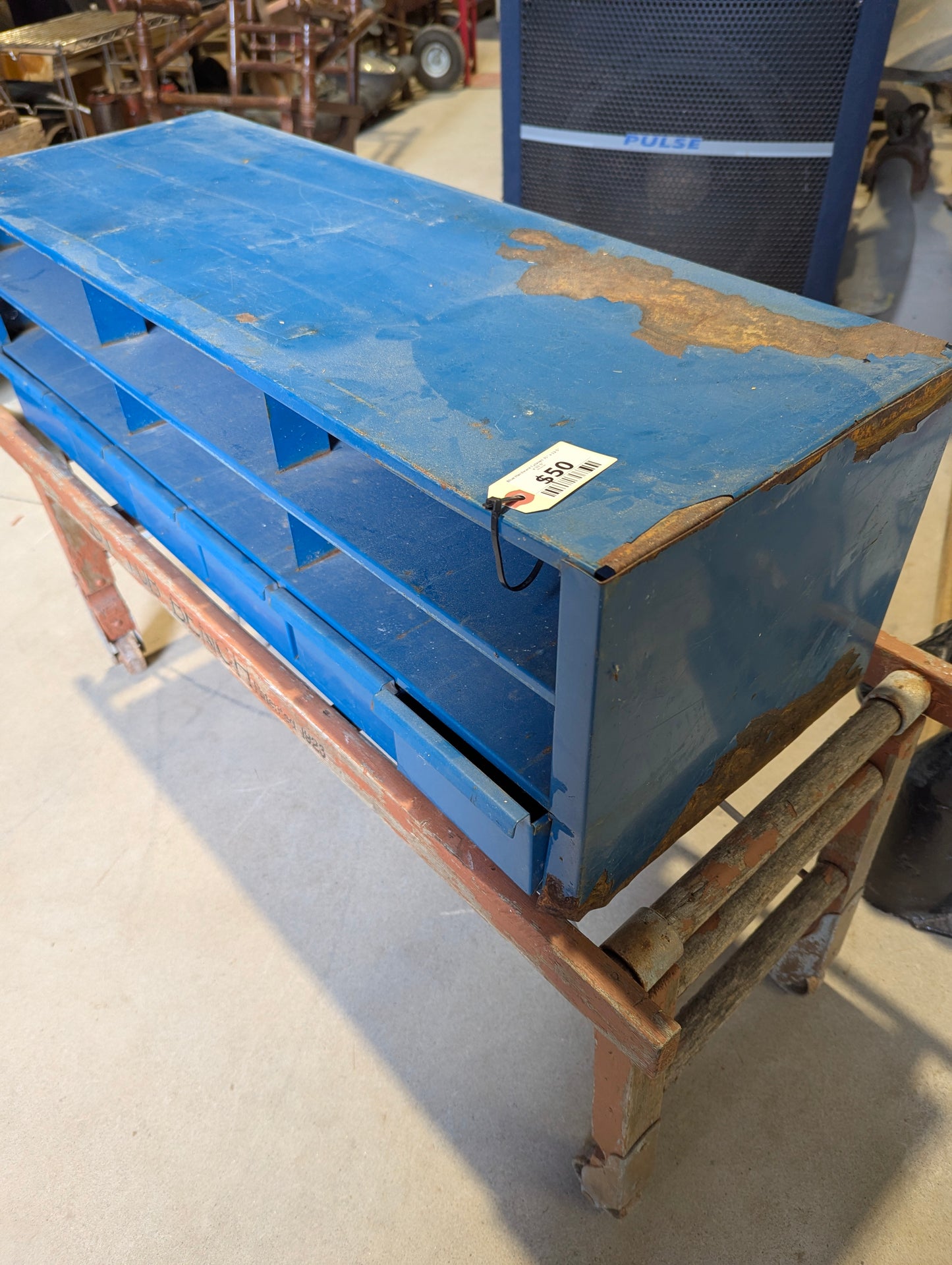 Blue Hardware Cabinet 35" x 12.5" x 10.5"