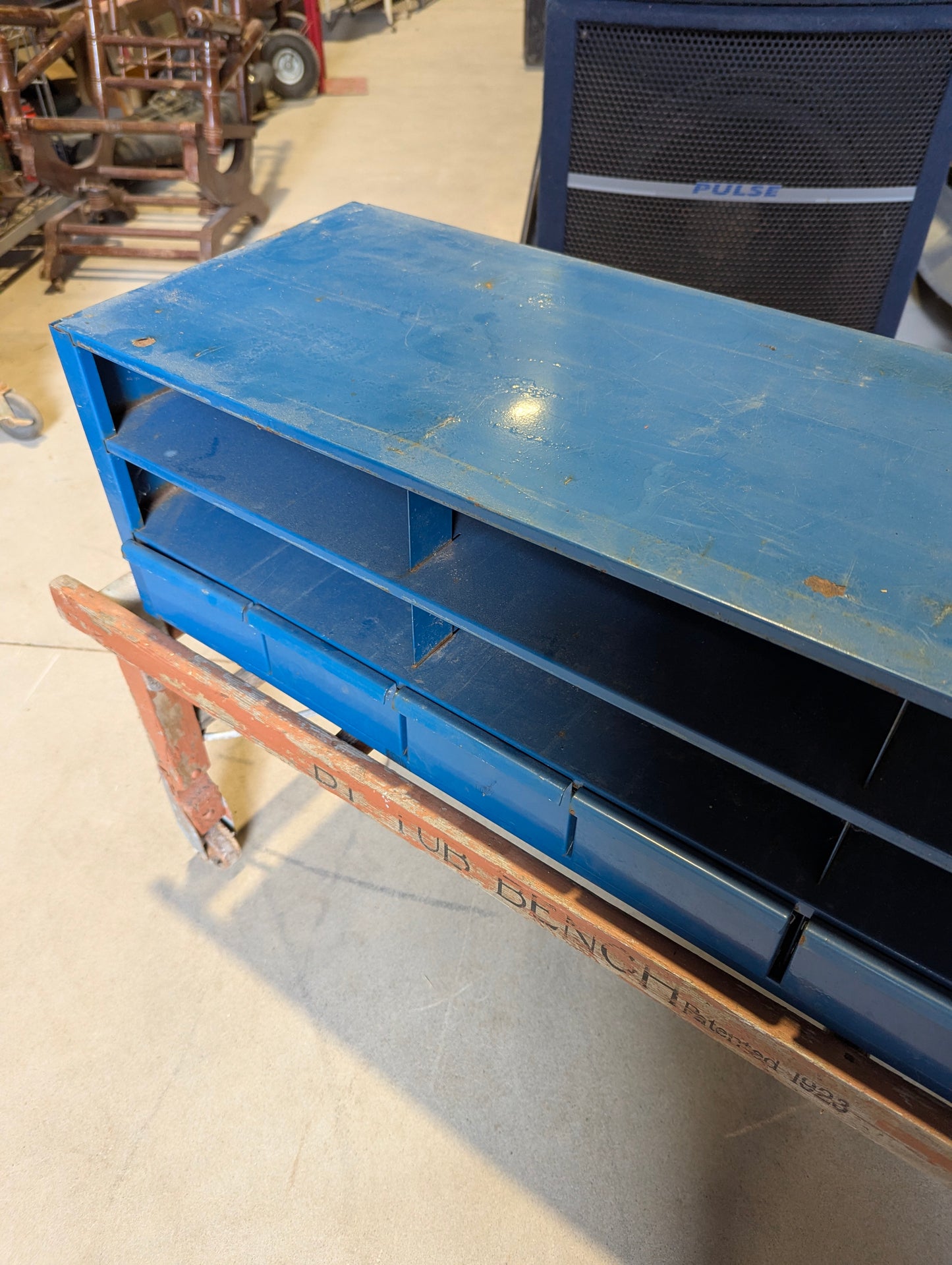 Blue Hardware Cabinet 35" x 12.5" x 10.5"