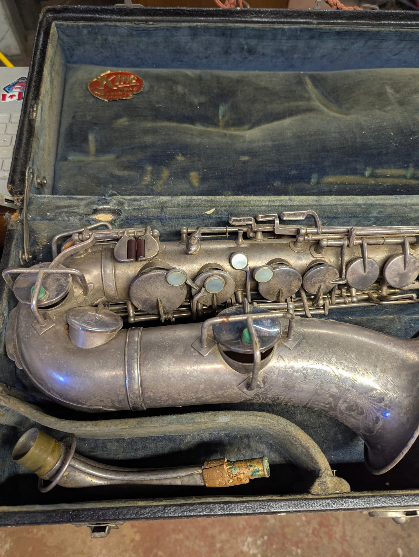 1930 King 'New Voll-True" Silver-plated Eb Alto Saxophone in Case with Selmer S80 F Mouthpiece and Cordier L'unic Reed Cutter