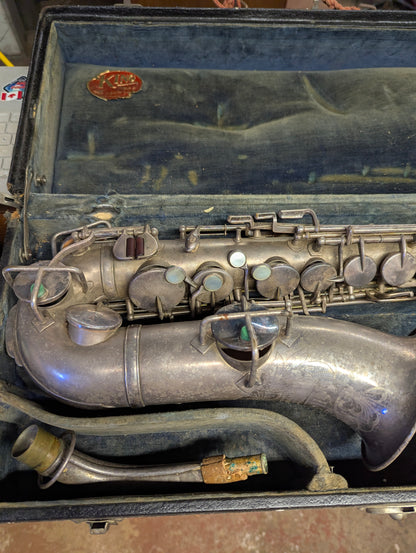 1930 King 'New Voll-True" Silver-plated Eb Alto Saxophone in Case with Selmer S80 F Mouthpiece and Cordier L'unic Reed Cutter