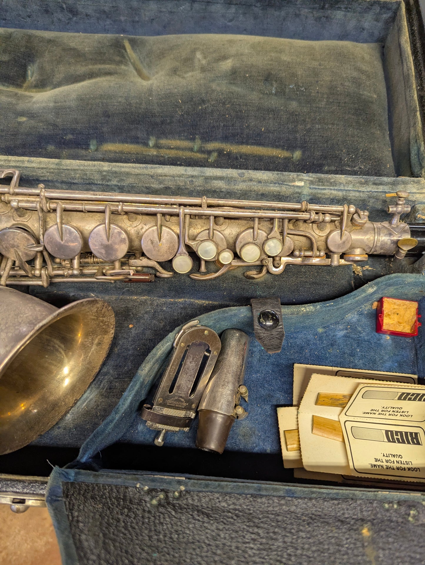 1930 King 'New Voll-True" Silver-plated Eb Alto Saxophone in Case with Selmer S80 F Mouthpiece and Cordier L'unic Reed Cutter