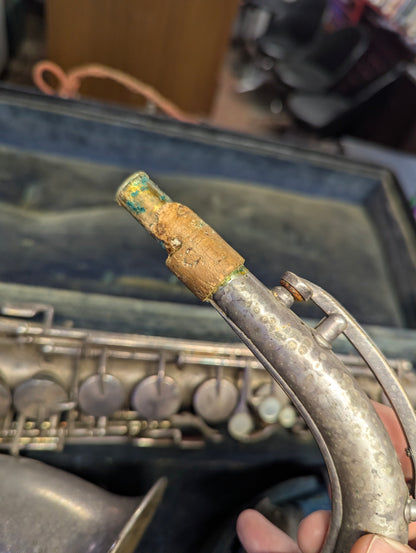 1930 King 'New Voll-True" Silver-plated Eb Alto Saxophone in Case with Selmer S80 F Mouthpiece and Cordier L'unic Reed Cutter