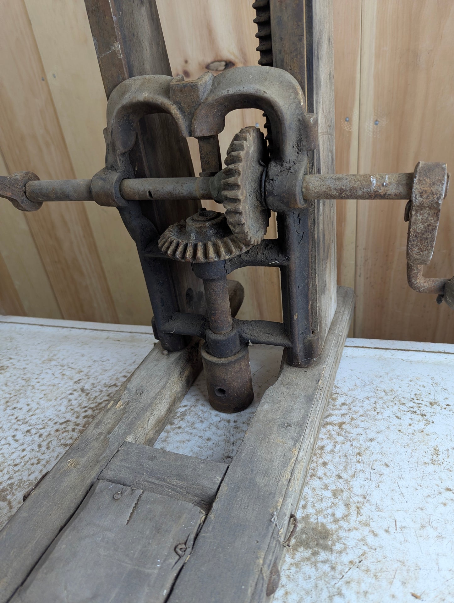 Antique Barn Beam Boring Machine Drill Press Timber Frame Auger - for Parts or Restoration