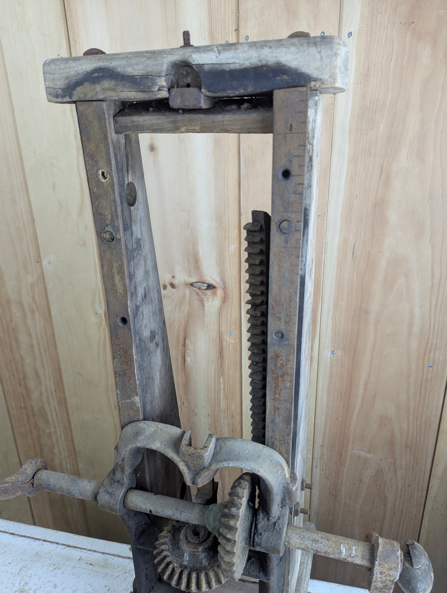 Antique Barn Beam Boring Machine Drill Press Timber Frame Auger - for Parts or Restoration