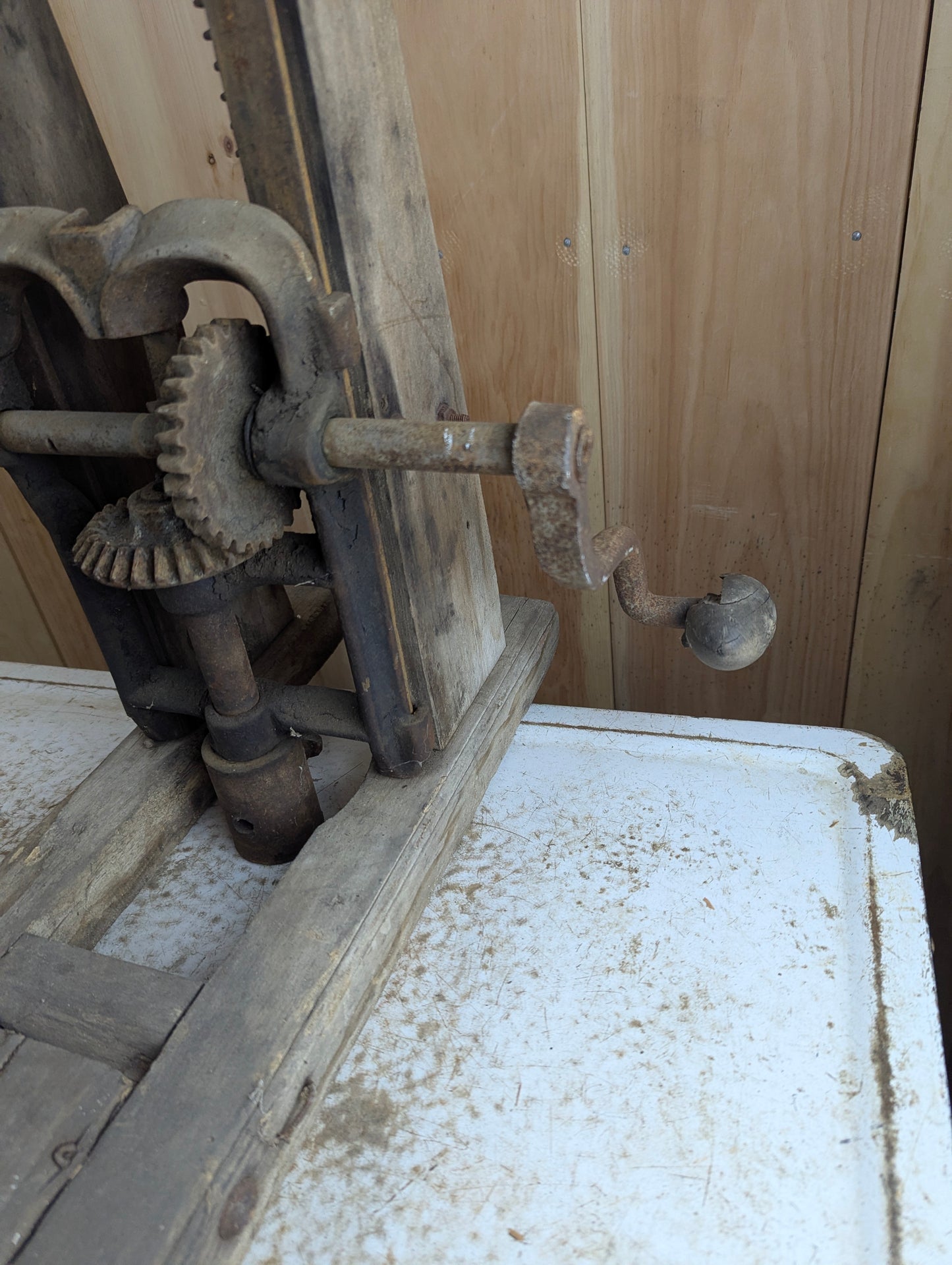 Antique Barn Beam Boring Machine Drill Press Timber Frame Auger - for Parts or Restoration