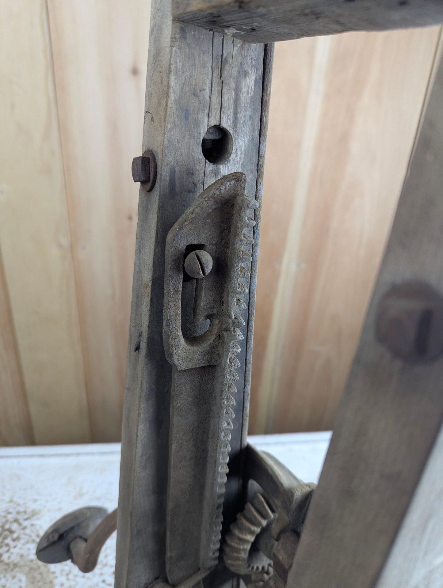 Antique Barn Beam Boring Machine Drill Press Timber Frame Auger - for Parts or Restoration