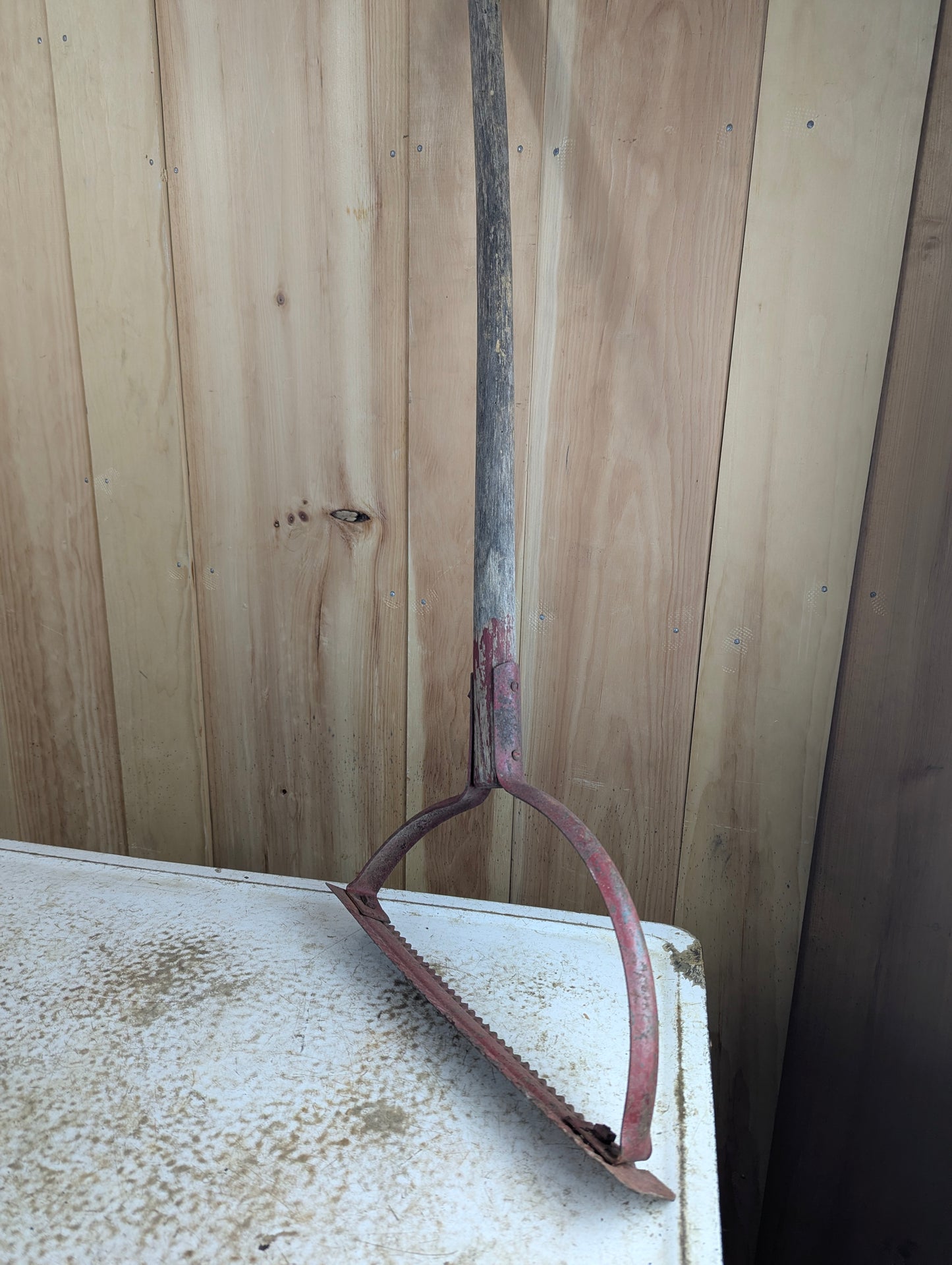 Vintage Grass Whip Sling Blade Weed Cutter with Wood Handle