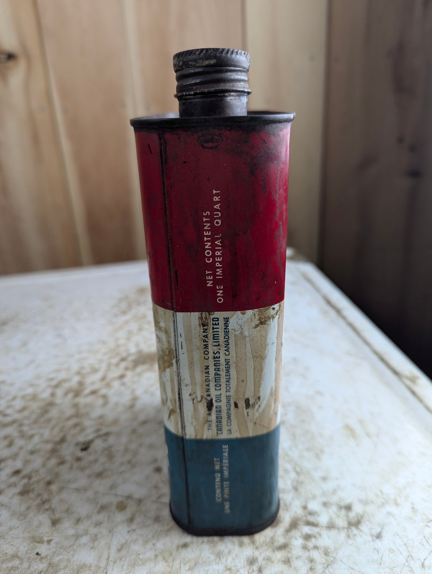Vintage 1 Quart White Rose Outboard Power Mower Motor Oil Tin Can