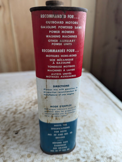 Vintage 1 Quart White Rose Outboard Power Mower Motor Oil Tin Can