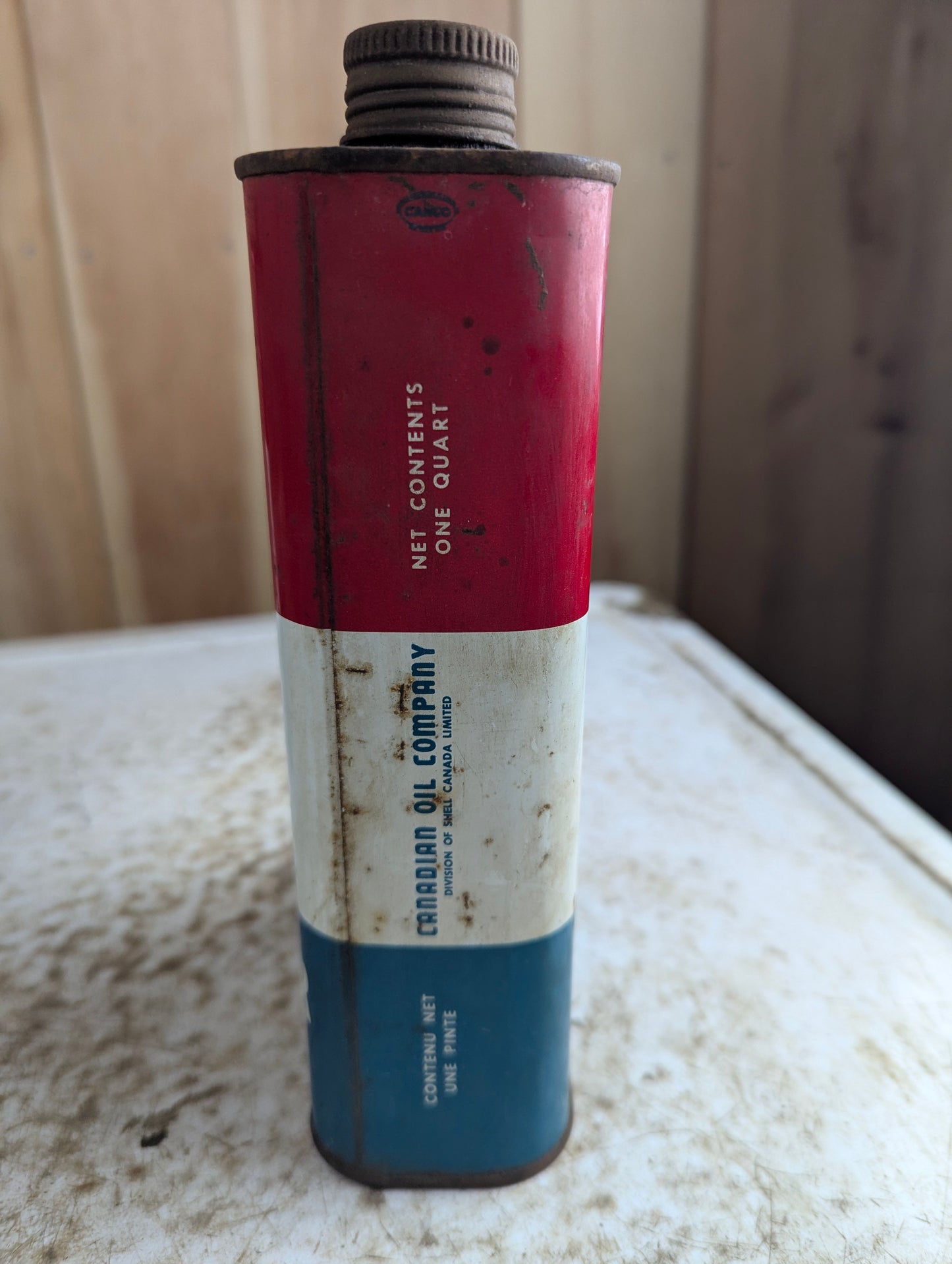 Vintage 1 Quart White Rose Outboard Power Mower Motor Oil Tin Can