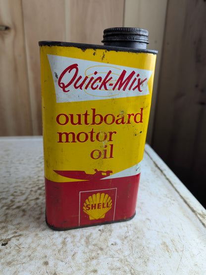 Vintage 1 Quart Shell Quick-Mix Outboard Motor Oil Tin Can