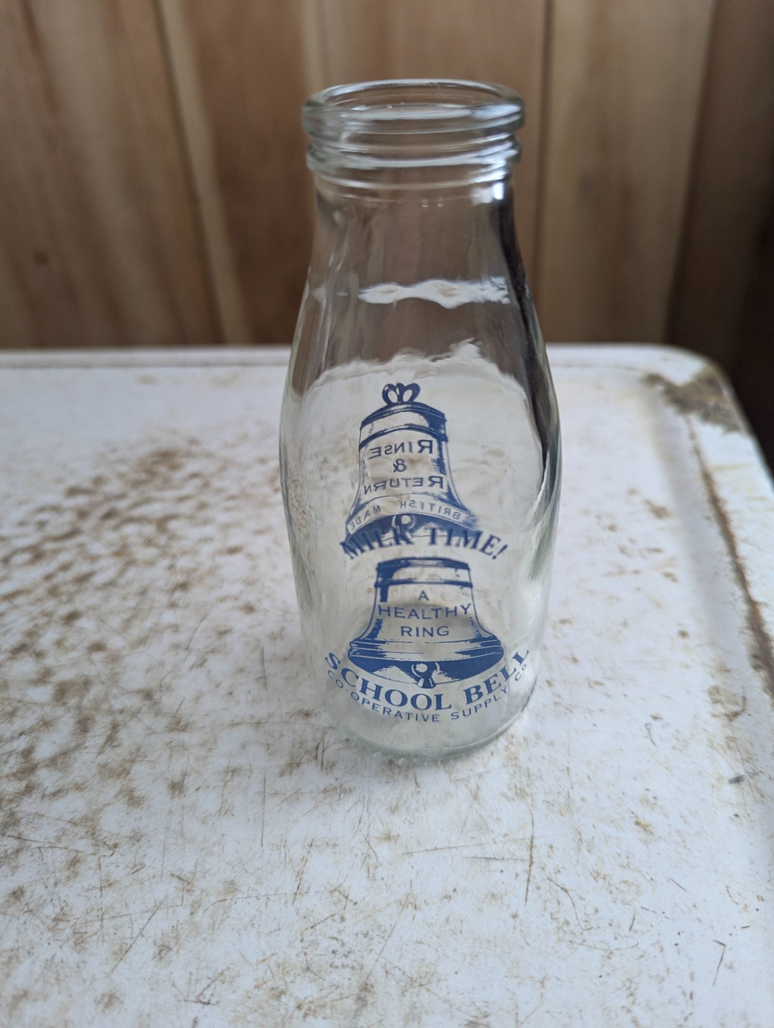 Vintage School Bell Co-operative Supply 189ml British Milk Bottle