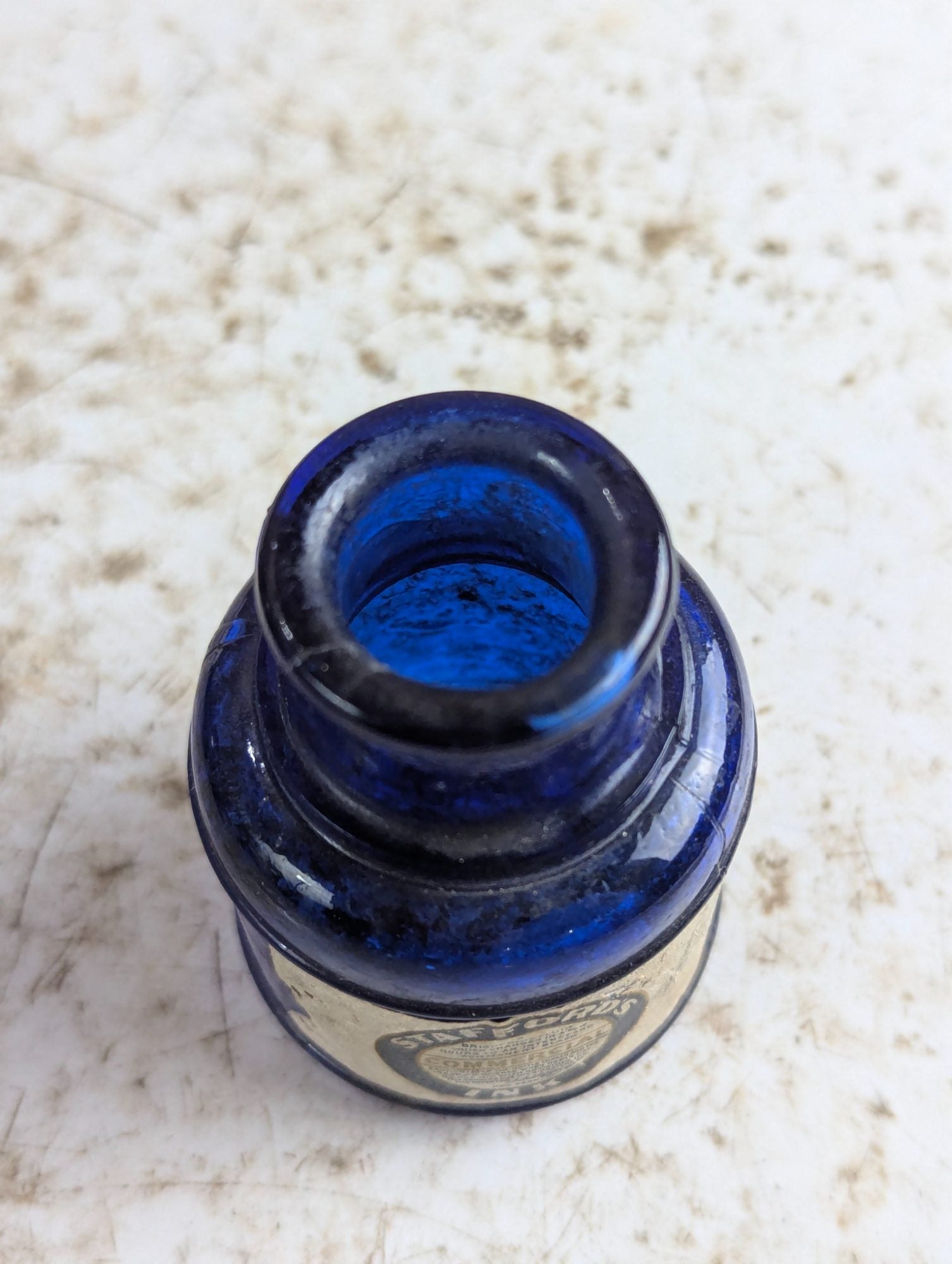 Vintage Stafford's Commercial Ink Cobalt Blue Glass Bottle with Original Label