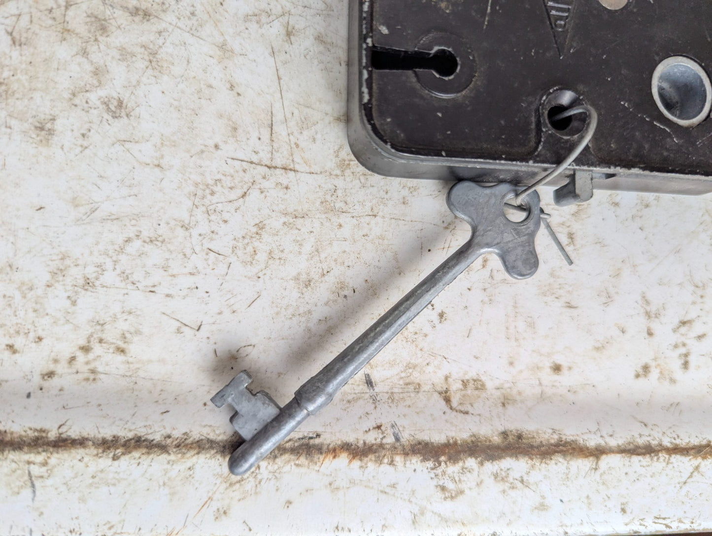 Antique Black Metal Rim Lock with Skeleton Key