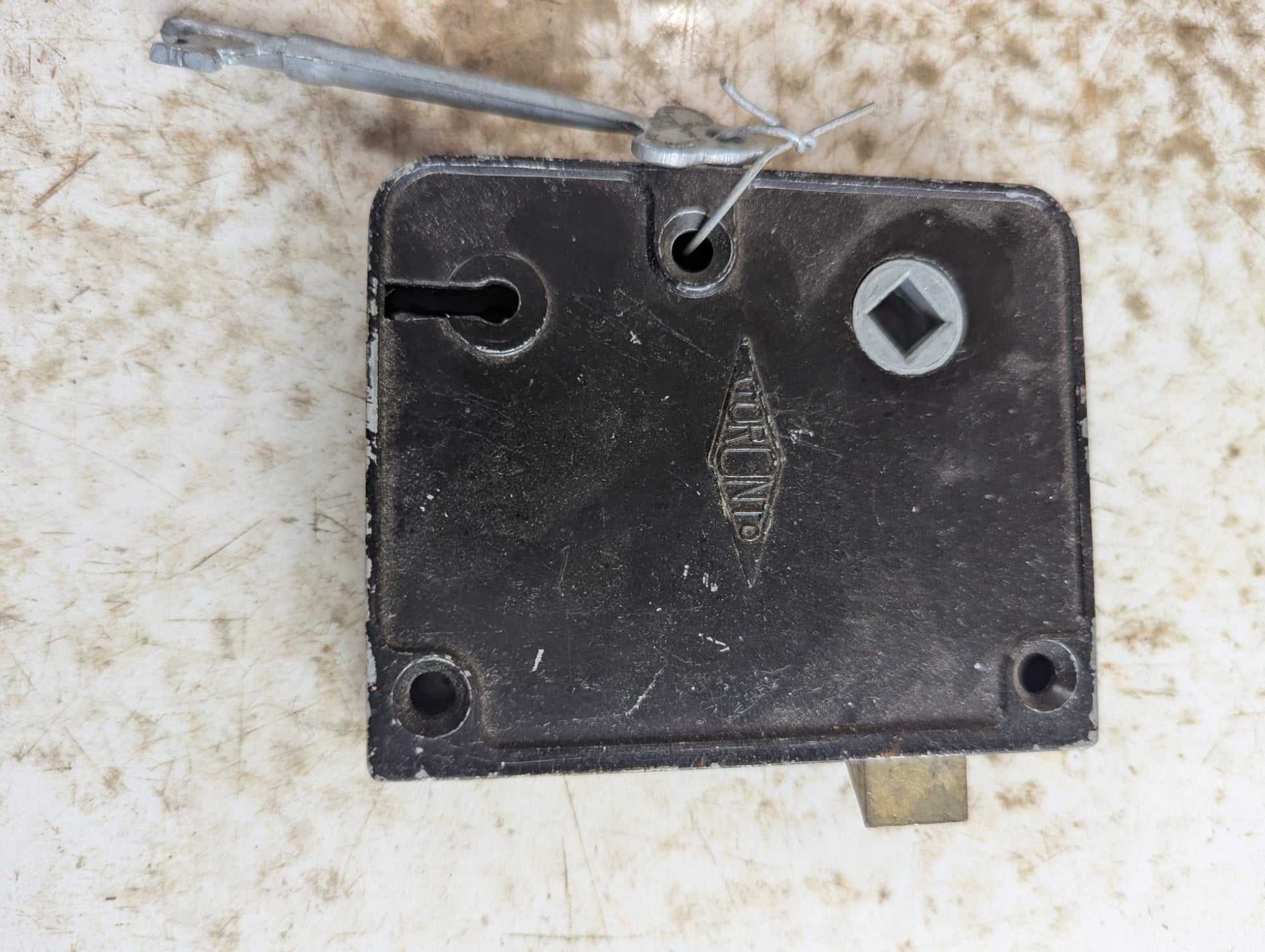 Antique Black Metal Rim Lock with Skeleton Key
