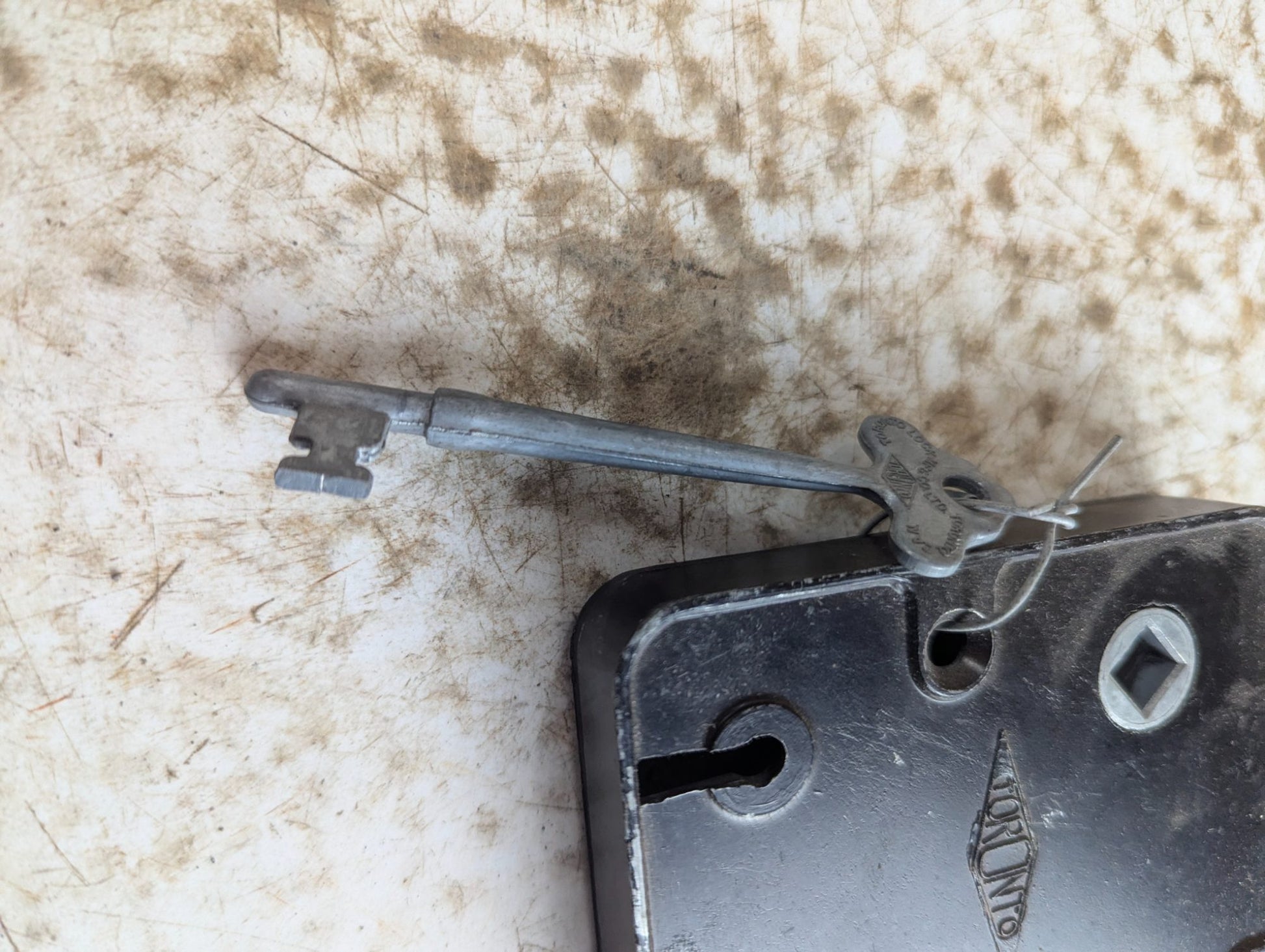 Antique Black Metal Rim Lock with Skeleton Key