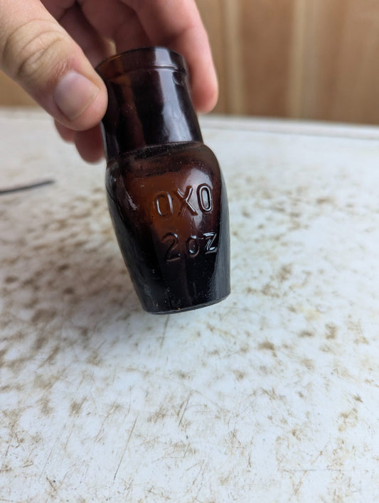 Vintage OXO 2oz Embossed Amber Glass Bottle
