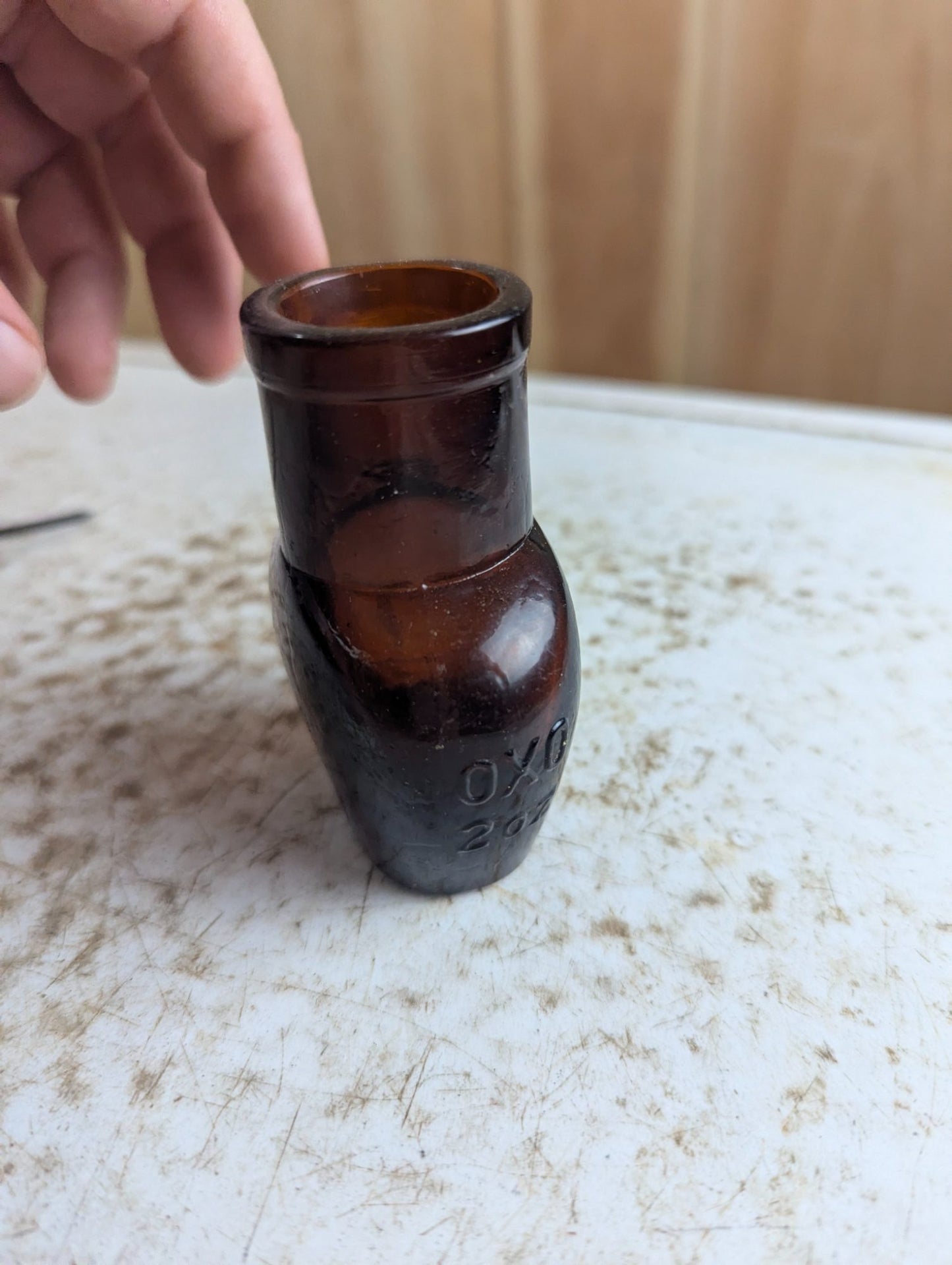 Vintage OXO 2oz Embossed Amber Glass Bottle