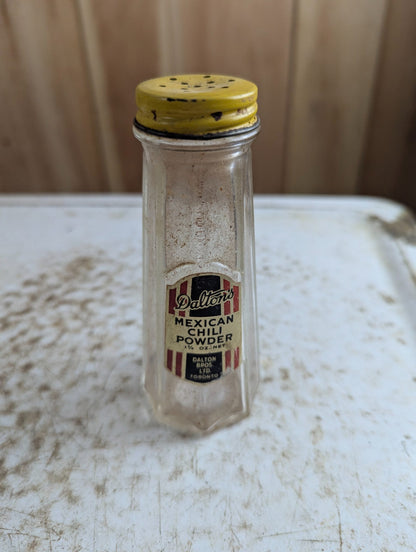 Vintage Dalton's Mexican Chili Powder Glass Jar with Label and Lid