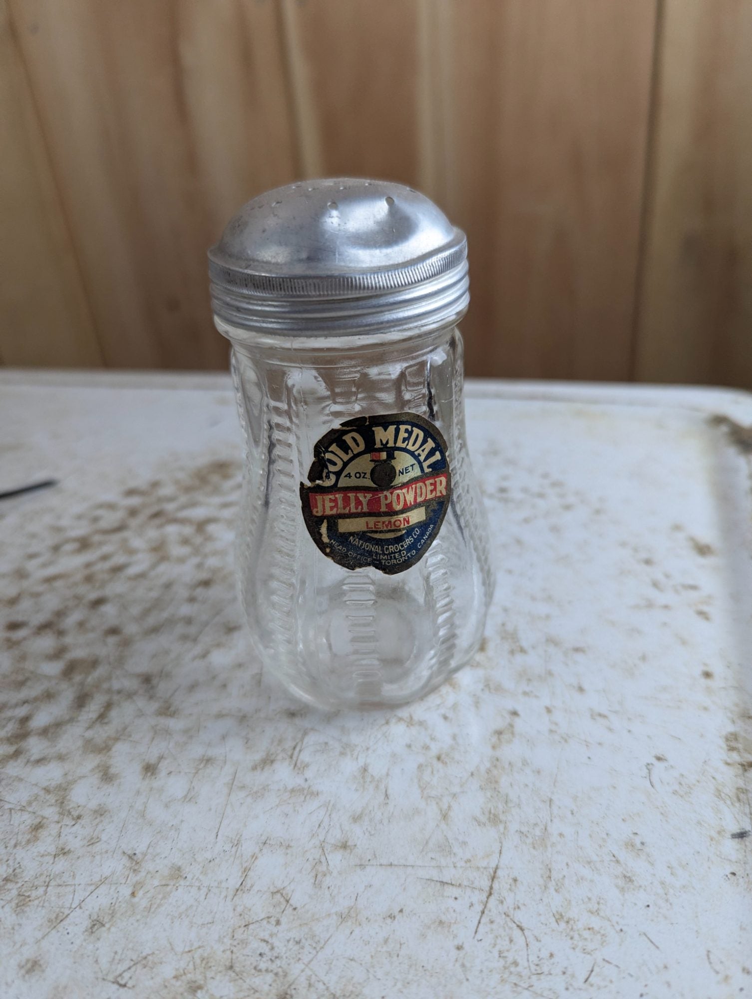 Vintage Gold Medal Lemon Jelly Powder Glass Jar with Lid and Label