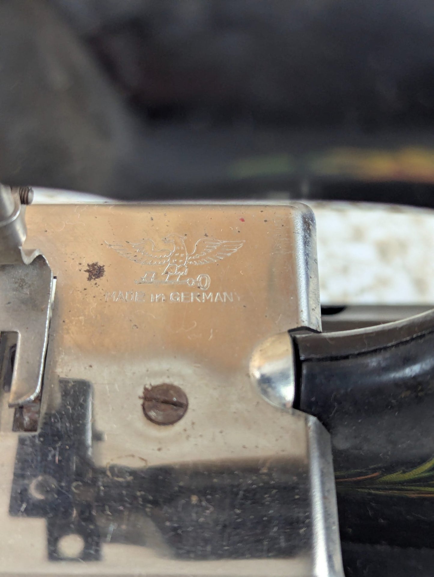 1920s Casige Metal Toy Sewing Machine with Floral Decals