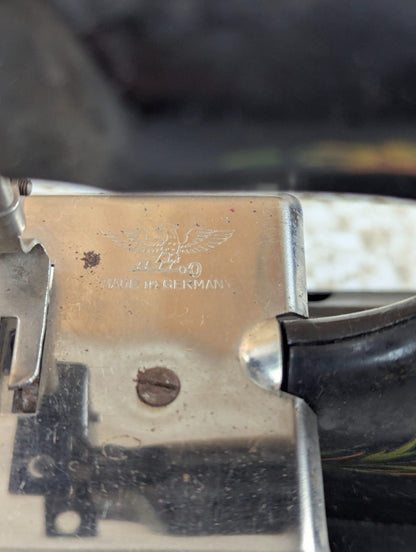 1920s Casige Metal Toy Sewing Machine with Floral Decals